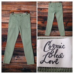 Cosmic Blue Love Pants Size 27 Sage Green Brooks Cargo Skinny Ankle Crop Stretch